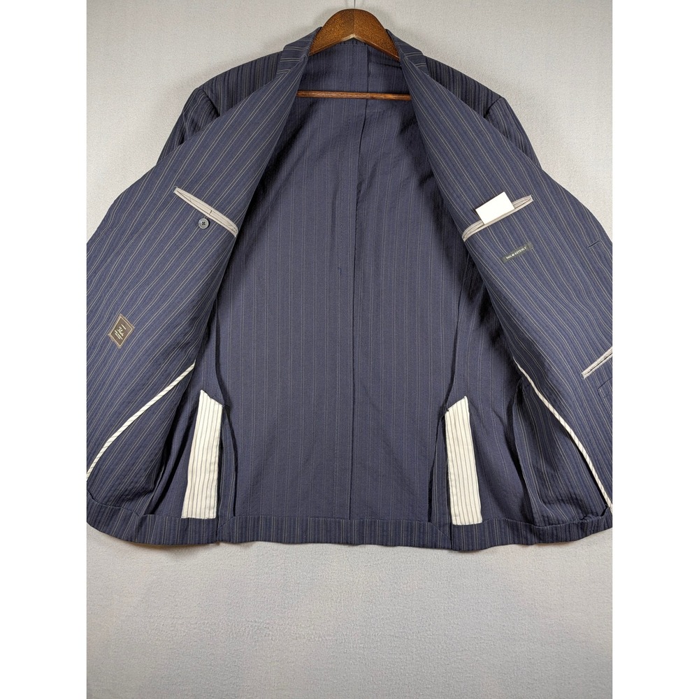 Paul Betenly Mens Navy Pinstripe Wool Cotton Blazer Sport Coat 46R Lanificio - Picture 4 of 8
